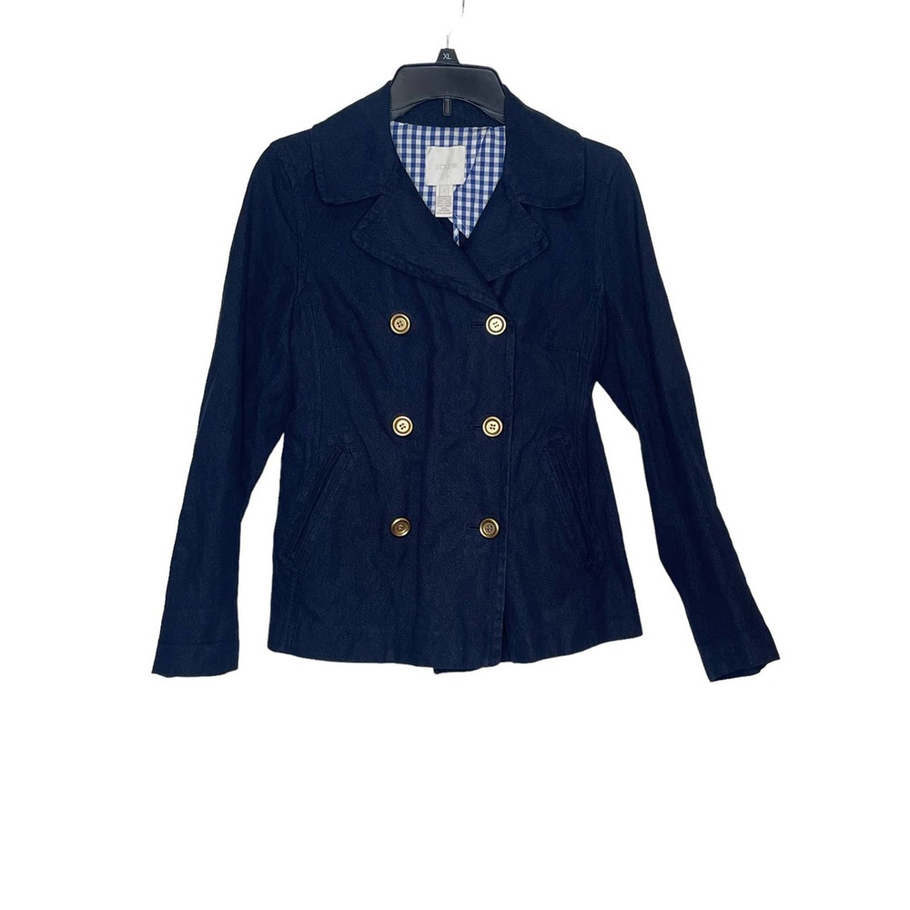 J.Crew Women's Jacket Coat Double Breast Gold Buttons Long Sleeve‎ Blue Size 2